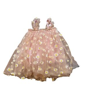 Zhongguo Fuzhuang Tulle Dress Kids Pink Good Daisy Floral Mesh Ruffle SIZE 6-12